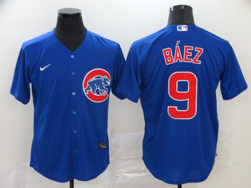 Men Chicago Cubs #9 Baez Blue Nike Game MLB Jerseys